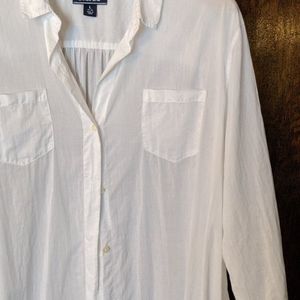 White button down 3/4 length sleeve cotton blouse.